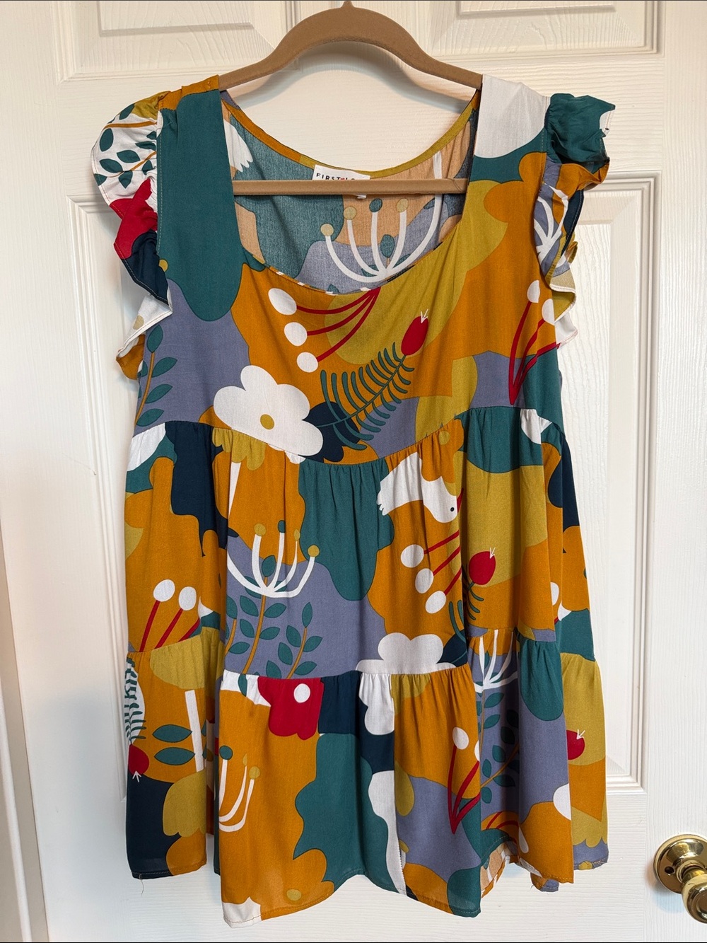 First Love Women’s Floral Tiered Tank Top in Mustard, Teal